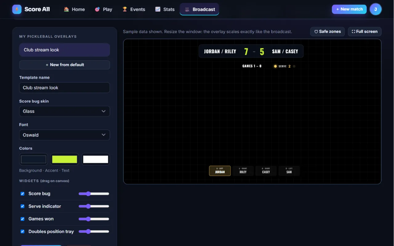 The overlay designer with widgets on a 1920 by 1080 canvas