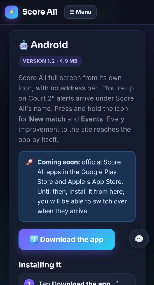The Get the app page on an Android phone (on a phone)