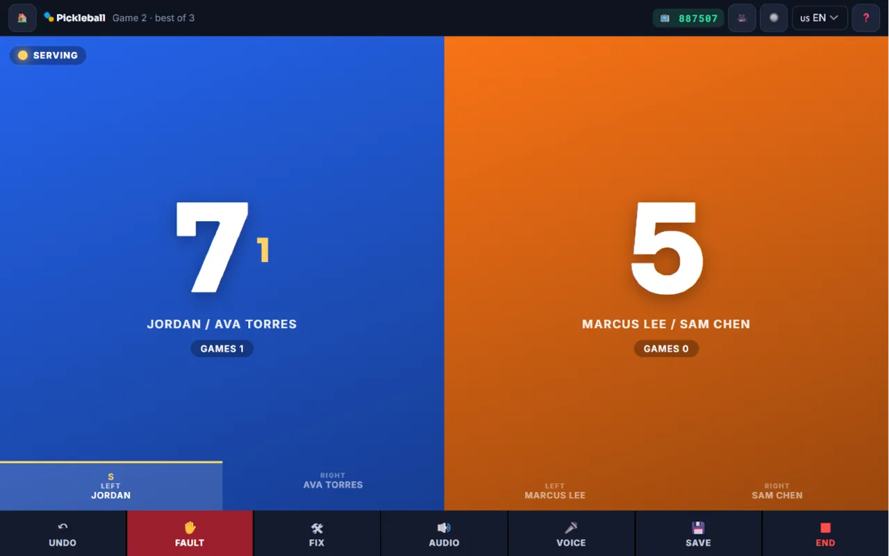 The referee console with two big tap zones