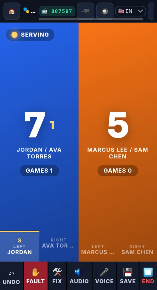 The referee console with two big tap zones (on a phone)