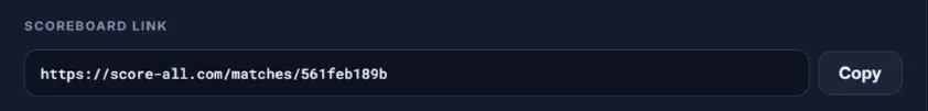 The scoreboard link and its Copy button on the Match ready page
