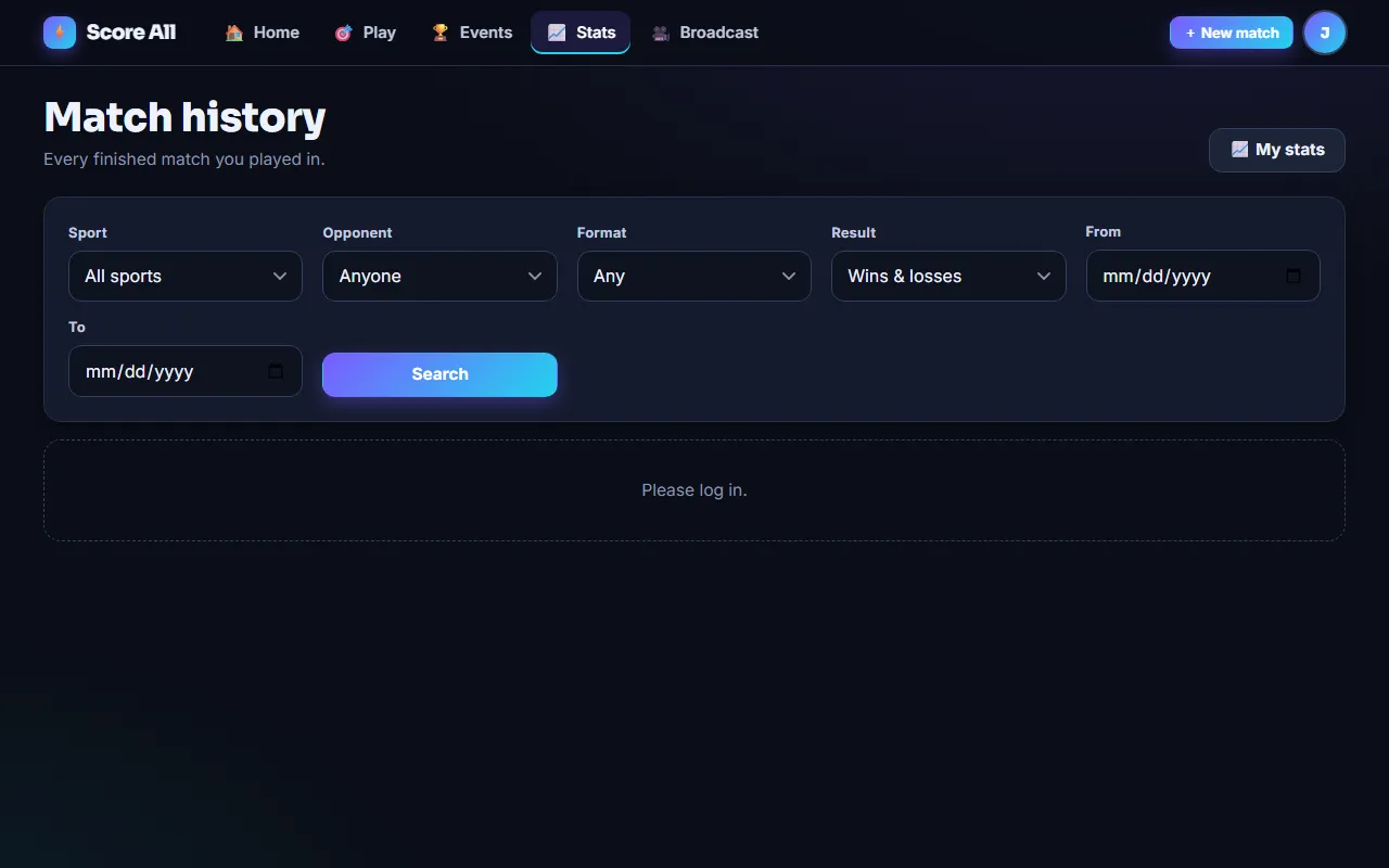 Match history with filters and replays (Pro)