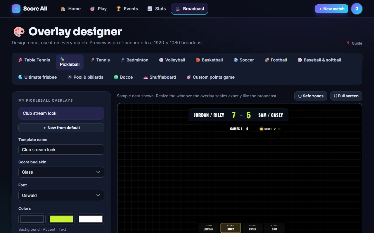 Overlay designer with draggable widgets